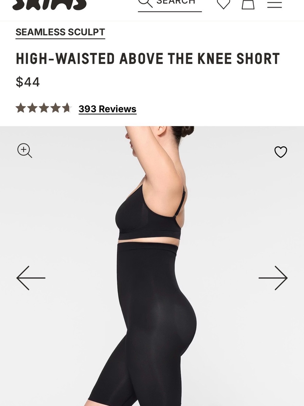 SKIMS Seamless Sculpt High-Waisted Above-the-Knee Short - Black - Picture 2 of 6